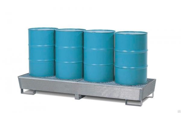 Сточный поддон объемом 465 л из оцинкованной стали под 4 х 205 л бочки